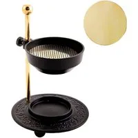NKlaus Räucherschale Räucherstövchen Messing Schwarz-Gold modern für Flüssige Weihrauchharz, Räucherstövchen