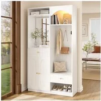 Merax Kompaktgarderobe mit Spiegel & Sitzbank (100 x 35 x 180 cm, 1-St) Garderoben-Set Flurgarderobe mit Schuhschrank, Haken & Stauraum