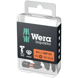 Wera 851/1 IMP DC PH DIY Impaktor PH Bits, PH 2 x 25 mm, 10-teilig - 05057616001