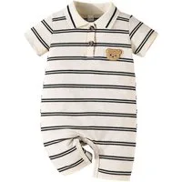 Lapastyle Strampler Sommer gestreifter Body für Babys (Jungen Mädchen) mit Bärenaufnähern (1-tlg) Lässige Jumpsuits, Pyjamas, Loungewear