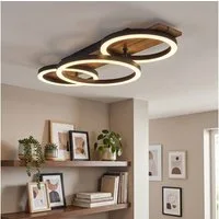 hofstein Deckenleuchte Deckenlampe aus Metall/MDF/Kunststoff in Schwarz/Holzoptik/Braun/Weiß, ohne Leuchtmittel, moderne Deckenleuchte, 24 Watt, 3000 Kelvin