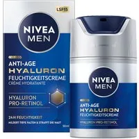 Nivea Men Anti-Aging-Creme ANTI-AGE HYALURON LSF 15, Feuchtigkeitspflege, mildert tiefe Falten, vegan.