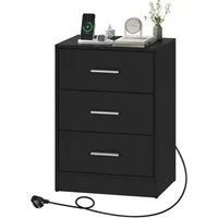 Woltu Nachttisch (1-St), mit Ladefunktion, Steckdose, 3 Schubladen, Modern