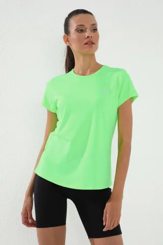 Damen Unifarben Kurzarm Rundhals T-Shirt