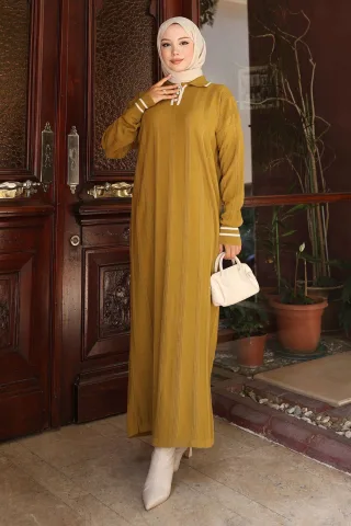 Knopf Detailed Strick Kleid Khaki
