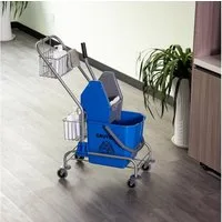 HOMCOM Putzwagen Haushaltswagen mit Rollen, (Set, 1-St., Reinigungswagen mit Eimer und Auspresser), 26L Eimer, 2 Werkzeugkörbe, 4 Rollen, Mopphalter
