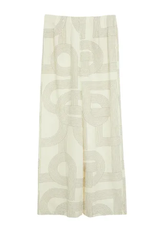 comma - Bedruckte Wide-Leg-Hose aus Leinen-Lyocell mit Seitentaschen beige - Gr. - 44