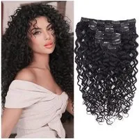 LuxusKollektion Echthaar-Extension Haarverlängerung Kinky Curly Clip in 22 INCH Natürliches Schwarz-JC