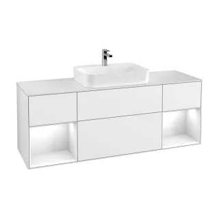 Villeroy und Boch Finion Waschtischunterschrank G451GFGF 160cm, Abdeckplatte white matt, Emotion, Regale Glossy white lacquer, Glossy white lacquer