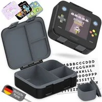 BEARFOOT Lunchbox Brotdose mit Fächern, leicht & auslaufsicher - Game schwarz, PP, ABS, Silikon, Kindergarten und Schule - Mädchen und Jungen, Vesperbox, Snackbox