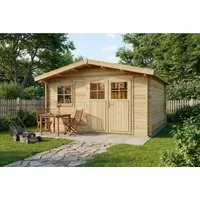 Alpholz Gartenhaus Holz Valeria Natur Inkl. Boden 28mm Wandstärke, BxT: 438x427 cm, in Naturbelassen Inkl. Fußboden mit 28mm Wandstärke