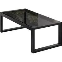 Beautysofa Gartentisch STELLA – Couchtisch für Garten und Terrasse (Tischplatte aus widerstandsfähigem gehärtetem Glas, pulverbeschichtetes Metallgestell), ein moderner, stilvoller schwarzer Gartentisch