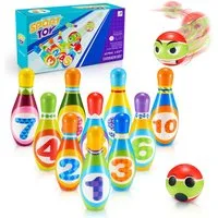 Wootoy Spiel Kinder Bowling-Set Spielzeug-Gartenset Outdoor-Spielzeug Kegelspiel, Kinderspiel, mit 10 nummerierten Kegeln und Ball