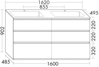 Burgbad Mineralguss-Waschtisch+Waschtischunterschrank Lin20Lack Hochglanz Schwarz SGIC162F6520C0001