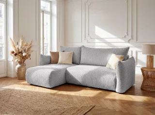 Ecksofa Schlafsofa MAILAND XS in Stoff Grau Ottomane Links