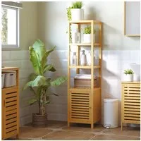 HOMCOM Badregal Badezimmerschrank mit 3 offenen Fächern, Aufbewahrungsschrank 1-tlg., Naturholz 36 x 33 x 140 cm