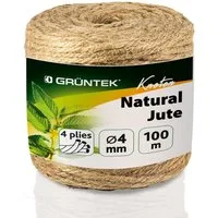 GRÜNTEK Pflanzschnur Garten Juteschnur 4 mm Dicke 100m, Bindegarn, 100% Jutegarn Naturfarbe (1-tlg), Kordel Rolle mit 100m (0,14€/Meter)