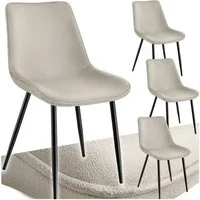 tectake Esszimmerstuhl Küchenstuhl gepolstert, in Samtoptik, 48 x 59 x 82,5 cm (Wohnzimmerstuhl Monroe in creme, 4 St), ergonomische Sitzschale, schwarze Stahlbeine, bodenschonend