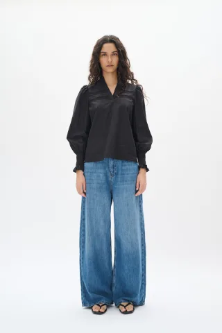 Langarm-Bluse Gerade Passform Blac