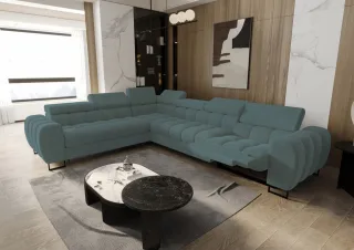 Ecksofa Schlafsofa BASTIEN RELAX in Stoff Terra Flaschengrün Ottomane Links
