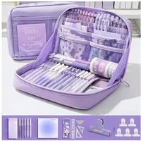 FOUORTUNATE-BEE Federmäppchen 12-teiliges lila Schreibwaren-Set – ideales Geschenk zum Schulstart, Lernset für Schule und Büro – komplette Ausstattung für den Alltag