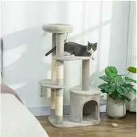 PawHut Kratzbaum Plüsch, für Katzen unter 6 kg, Mit hängendem Ball, Sisal-Kratzsäulen, Hellgrau
