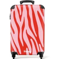 NoBoringSuitcases.com© Hartschalen-Trolley Rot mit rosa Zebramuster 55x35x20cm, 4 Rollen, Handgepäck Koffer & Trolleys, Luggage, Reisekoffer Frauen