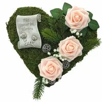 Radami Gartenfigur Grabgesteck "Für immer im Herzen" 30cm 3Rosen rosa