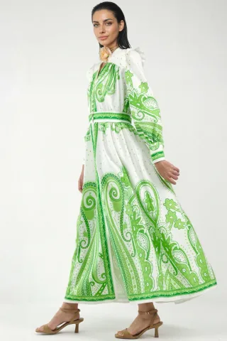 V-Ausschnitt Paisley Maxikleid mit Schlitz