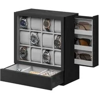 SONGMICS Uhrenbox, Uhrenbox 12 Fächer, Uhrenkasten, vertikale Aufbewahrung, Geschenkidee