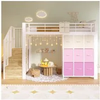 Flieks Hochbett Metallbett Kinderbett 90×200cm mit Kommode und Stauraumtreppe