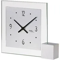 AMS Tischuhr T102 Quarzuhr, Holzsockel, Wohnzimmer, Esszimmer,Made in Germany