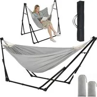 TLGREEN Hängematte mit Gestell,Premium Hängematten-Gestell-Set – 2-in-1, (Faltbar, Verstellbar, Stabiler Gartenhängematte, 231x89cm, Bis 200 kg, für Garten Balkon Camping Indoor, Tragetasche)