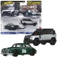 Hot Wheels Spielzeug-Rennwagen Jaguar MK1 & Land Rover Defender Hot Wheels Team Transport Fahrzeuge