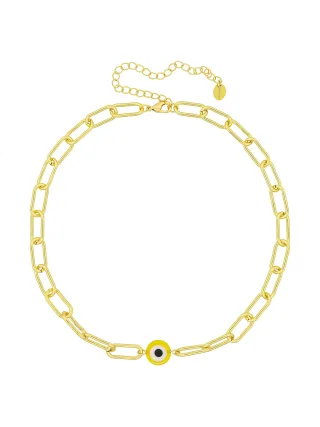 Fashionbox Kette Messing vergoldet mittig Auge gelb