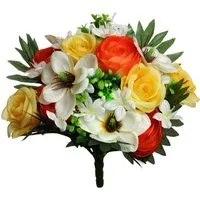 Kunstblumenstrauß Kunstblume Strauß Rose-Magnolie Blumenstrauß 37cm GELB-ORANGE, Floratexx GmbH