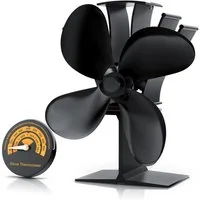 Brandson Kaminventilator Ofenventilator inkl. Thermometer für Kamin, Kaminöfen, Holzöfen, Öfen, Ventilator, 4 Flügel Rotorblätter mit 180 mm Ø, ohne Strom, sehr leise