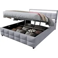 Flieks Polsterbett, Hydraulisches Stauraumbett Doppelbett 180x200cm mit LED-Beleuchtung