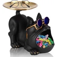 BlingBin Dekoschale FranzöSische Bulldogge Tablett Deko, Bulldogge Statue Schlüsselschale (1er Set, 1 St., Produktabmessungen: 20 × 16 × 16 cm), SchlüSselschale Hund Skulptur für Wohnzimmer, Eingangsbereich, Büro