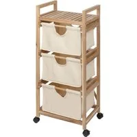WENKO Wäschekorb Badezimmerschrank ACINA mit 3 Stoffkörben, Akazienholz, Wenko