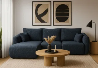 Ecksofa mit Schlaffunktion RUDEN Sofa in Stoff Bello Dunkelblau Ottomane Links