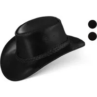 BLACK FOREST FOX Cowboyhut PERTH Unisex Western Cowboy Hut Reiten Leder Sonnenhut in 2 Farben Schwarz Größe S