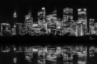 queence Acrylglasbild "Hochhäuser" Amerika  Bilder von Amerika  Gebäude  New York  Schwarz-Weiß  Skyline  Städte Fine Art-Print in Galeriequalität