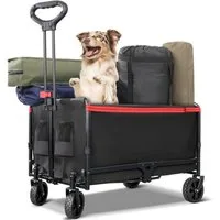 HOMECALL Bollerwagen Kleiner Handwagen Faltbar Gartenwagen kompakt (mit Regenschutz und Getränkehalter), bis 120 kg belastbar, 120 L, Schwar