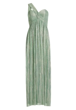 SWING - Abendkleid One Shoulder aus glänzendem Plissee Jersey matcha green/gold - Gr. - 36
