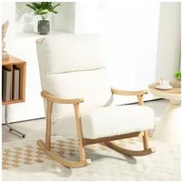 HOMCOM Schaukelstuhl ergonomisch, mit Samtoptik (Schwingsessel, 1 St), bis 120 kg belastbar, für Schlafzimmer, Wohnzimmer, Cremeweiß