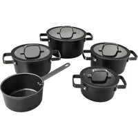Hanseatic Topf-Set ALU PRO, Aluminium (Set, 9-tlg., Fleischtopf 1x 16 cm / 2x 20 cm / 1x 24 cm, Stielkasserolle 16 cm), mit Griffe aus Edelstahl, Glasdeckel, Induktion