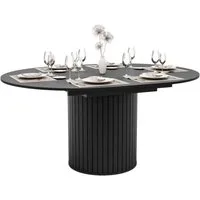yourhouse24 Esstisch LINNEA Ø120-160cm Ausziehbar Säule Lamellen (Einzeltisch, 1-St., 1x Esstisch), Säule in Lamellen-Optik, Kaschmir & Schwarz