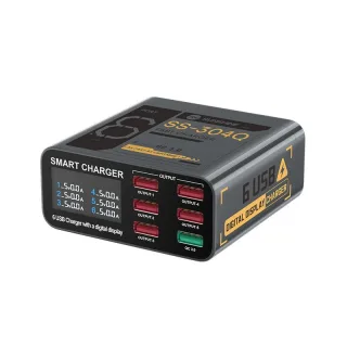 SUNSHINE SS-304Q 6-Port USB Charger 40W QC3.0 Fast Charging Station With Intelligent Digital Display AC 100-240V Desktop
