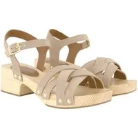 Ulla Popken Leder-Clog-Sandaletten Nieten Holzsohle Sandalette